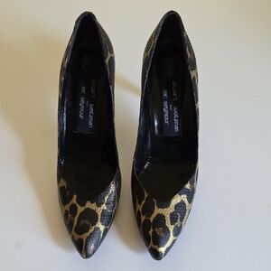 Stuart Weitzman For Mr. Seymour Leopard Print Leather Pumps, Size 7.5 Narrow